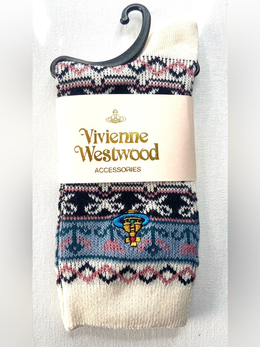 Vivienne Westwood Women’s Fair Isle Crew Socks in Cream, Blue & Pink